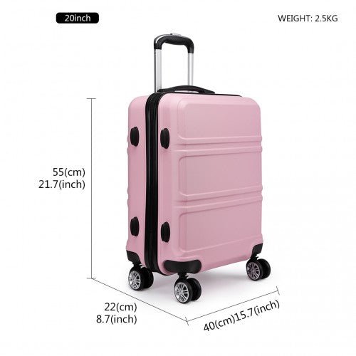 K1871 - 1L - Kono ABS 20 Inch Sculpted Horizontal Design Cabin Luggage - Pink - Easy Luggage