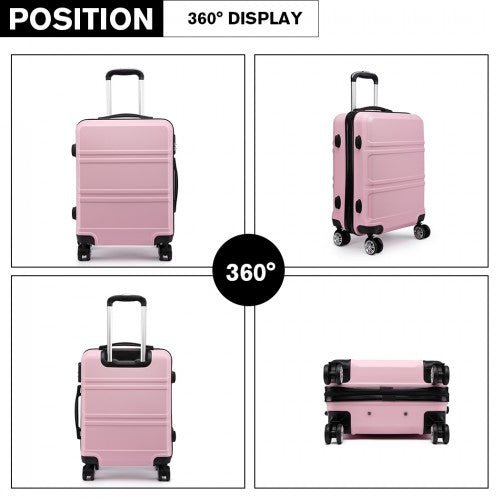 K1871 - 1L - Kono ABS 20 Inch Sculpted Horizontal Design Cabin Luggage - Pink - Easy Luggage