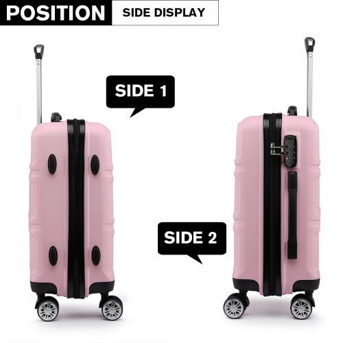 K1871 - 1L - Kono ABS 20 Inch Sculpted Horizontal Design Cabin Luggage - Pink - Easy Luggage