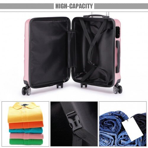 K1871 - 1L - Kono ABS 20 Inch Sculpted Horizontal Design Cabin Luggage - Pink - Easy Luggage