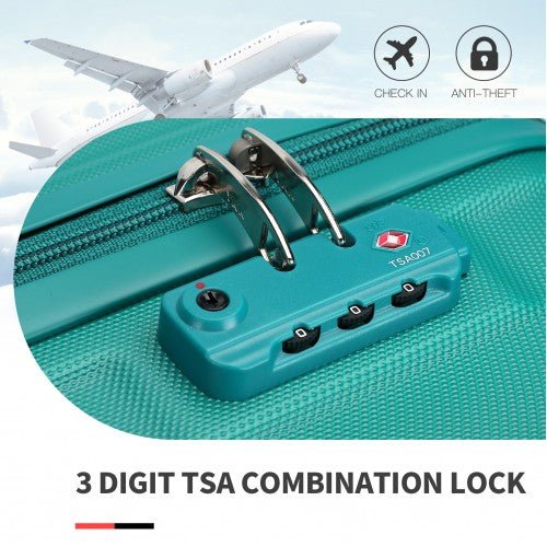 K1871 - 1L - Kono ABS 24 Inch Sculpted Horizontal Design Suitcase - Teal - Easy Luggage