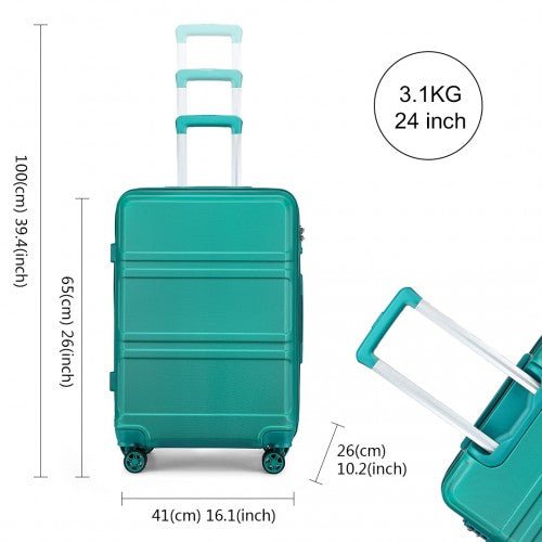 K1871 - 1L - Kono ABS 24 Inch Sculpted Horizontal Design Suitcase - Teal - Easy Luggage
