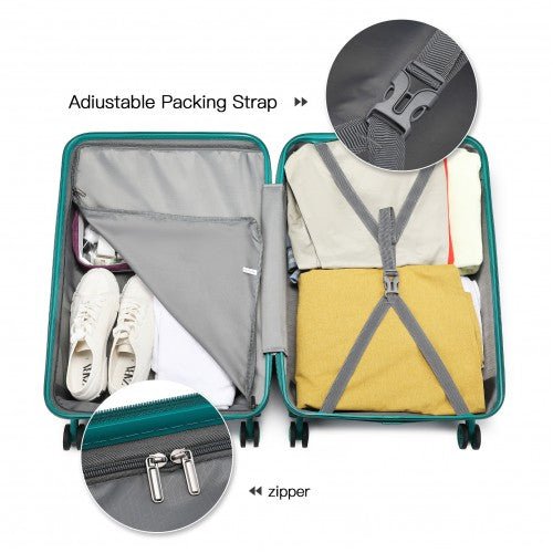 K1871 - 1L - Kono ABS 24 Inch Sculpted Horizontal Design Suitcase - Teal - Easy Luggage