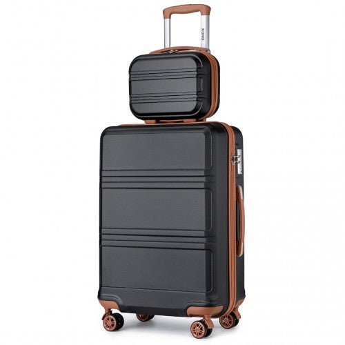 K1871 - 1L - Kono ABS 4 Wheel Suitcase Set with Vanity Case - Black And Brown - Easy Luggage