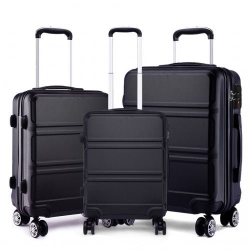K1871 - 1L - Kono ABS Sculpted Horizontal Design 3 Piece Suitcase Set - Black - Easy Luggage