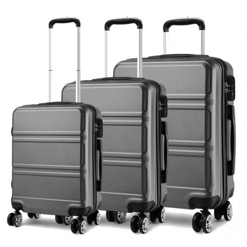 K1871 - 1L - Kono ABS Sculpted Horizontal Design 3 Piece Suitcase Set - Grey - Easy Luggage