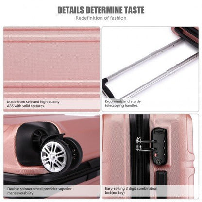 K1871 - 1L - Kono ABS Sculpted Horizontal Design 3 Piece Suitcase Set - Nude - Easy Luggage