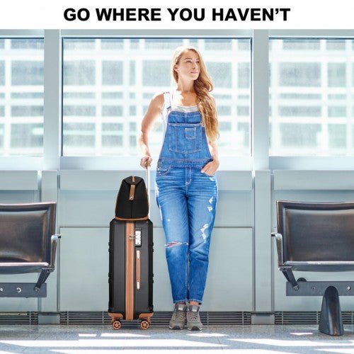K1871 - 1L+EA2212 - Kono ABS 4 Wheel Suitcase Set With Vanity Case And Weekend Bag And Toiletry Bag - Black And Brown - Easy Luggage