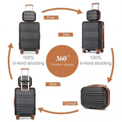 K1871 - 1L+EA2212 - Kono ABS 4 Wheel Suitcase Set With Vanity Case And Weekend Bag And Toiletry Bag - Black And Brown - Easy Luggage