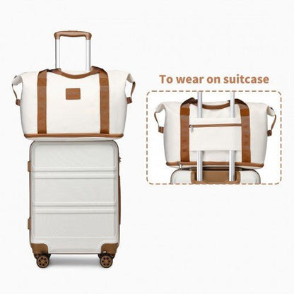 K1871 - 1L+EA2212 - Kono ABS 4 Wheel Suitcase Set With Vanity Case And Weekend Bag And Toiletry Bag - Cream - Easy Luggage
