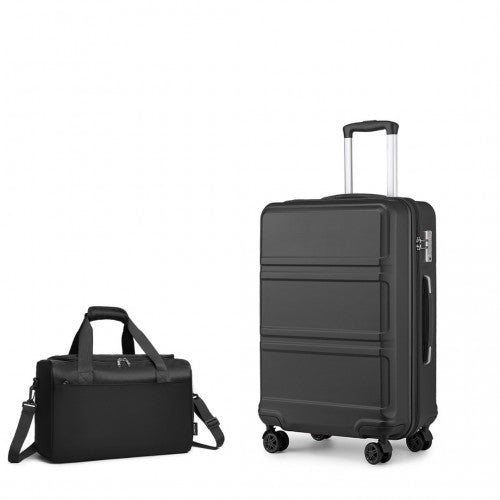 K1871 - 1L+EA2321 - Kono ABS 20 Inch Sculpted Horizontal Design 2 Piece Suitcase Set With Cabin Bag - Black - Easy Luggage