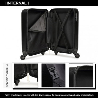 K1872L - Kono 19 Inch ABS Hard Shell Carry On Luggage 4 Wheel Spinner Suitcase - Black - Easy Luggage