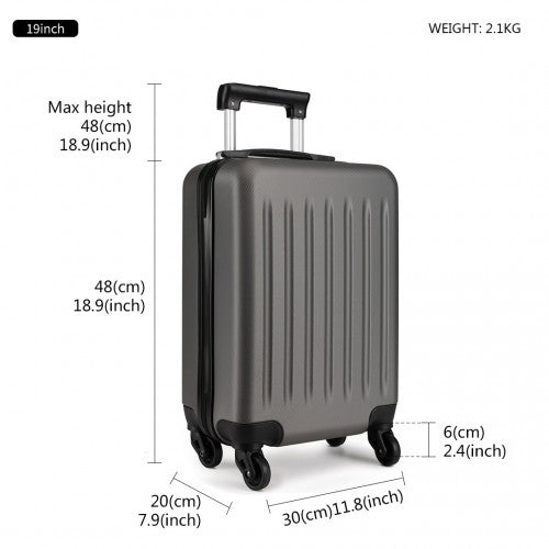 K1872L - Kono 19 Inch ABS Hard Shell Carry On Luggage 4 Wheel Spinner Suitcase - Grey - Easy Luggage