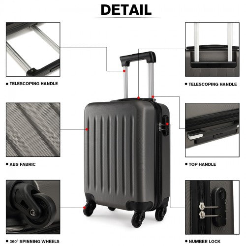 K1872L - Kono 19 Inch ABS Hard Shell Carry On Luggage 4 Wheel Spinner Suitcase - Grey - Easy Luggage