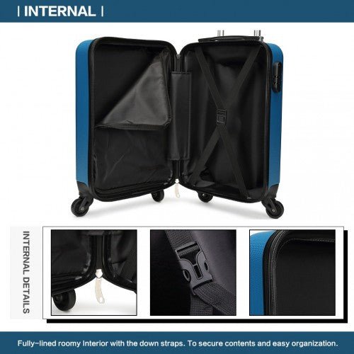 K1872L - Kono 19 Inch ABS Hard Shell Carry On Luggage 4 Wheel Spinner Suitcase - Navy - Easy Luggage