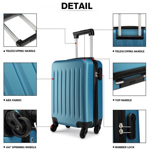 K1872L - Kono 19 Inch ABS Hard Shell Carry On Luggage 4 Wheel Spinner Suitcase - Navy - Easy Luggage
