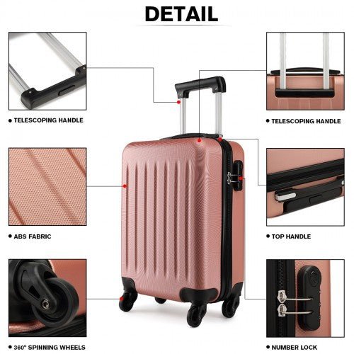 K1872L - Kono 19 Inch ABS Hard Shell Carry On Luggage 4 Wheel Spinner Suitcase - Nude - Easy Luggage