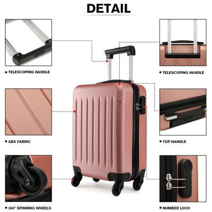 K1872L - Kono 19 Inch ABS Hard Shell Carry On Luggage 4 Wheel Spinner Suitcase - Nude - Easy Luggage
