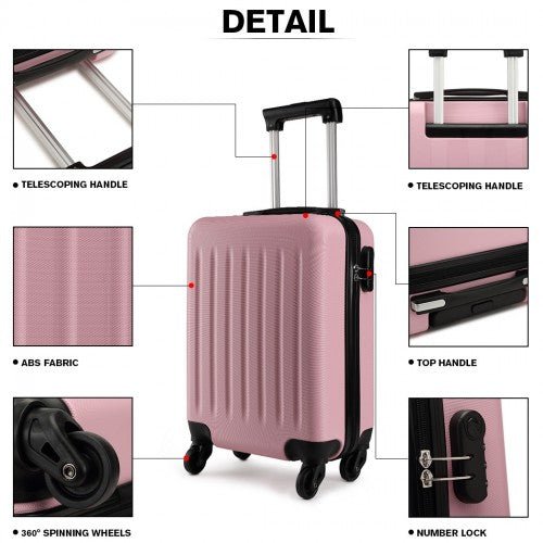 K1872L - Kono 19 Inch ABS Hard Shell Carry On Luggage 4 Wheel Spinner Suitcase - Pink - Easy Luggage