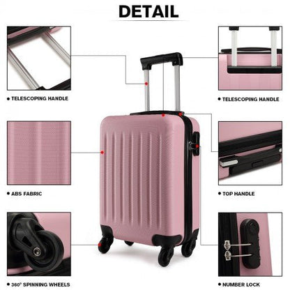 K1872L - Kono 19 Inch ABS Hard Shell Carry On Luggage 4 Wheel Spinner Suitcase - Pink - Easy Luggage