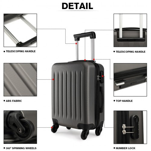 K1872L - Kono 24 Inch ABS Hard Shell Luggage 4 Wheel Spinner Suitcase - Grey - Easy Luggage