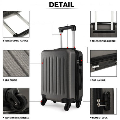 K1872L - Kono 24 Inch ABS Hard Shell Luggage 4 Wheel Spinner Suitcase - Grey - Easy Luggage