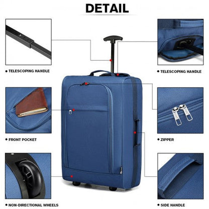 K1873 - 2 - Kono CABIN SIZE SOFT SHELL HAND LUGGAGE - BLUE - Easy Luggage
