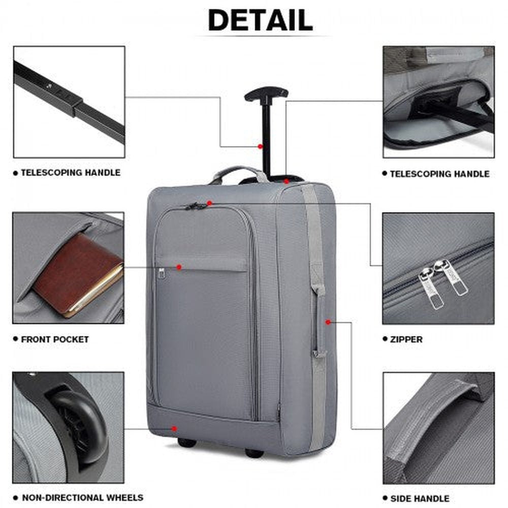 K1873 - 2 - Kono CABIN SIZE SOFT SHELL HAND LUGGAGE - GREY - Easy Luggage