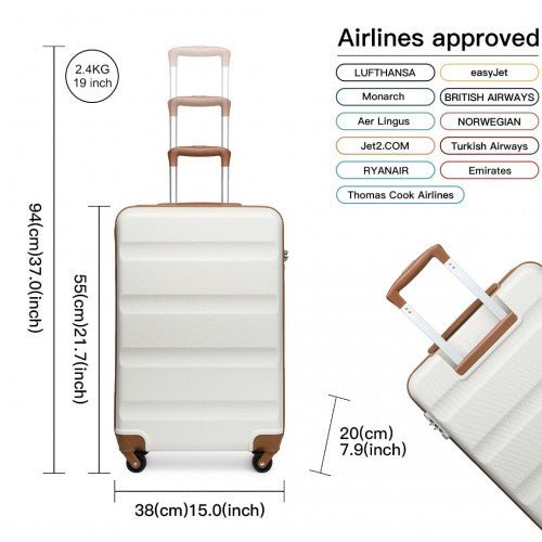 K1991 - 1L - Kono 19 Inch Horizontal Design ABS Hard Shell Suitcase With TSA Lock - Cream - Easy Luggage