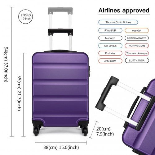 K1991 - 1L - Kono 19 Inch Horizontal Design ABS Hard Shell Suitcase With TSA Lock - Purple - Easy Luggage