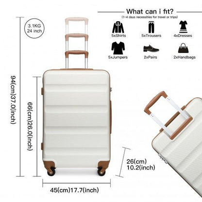 K1991 - 1L - Kono 24 Inch Horizontal Design ABS Hard Shell Suitcase With TSA Lock - Cream - Easy Luggage