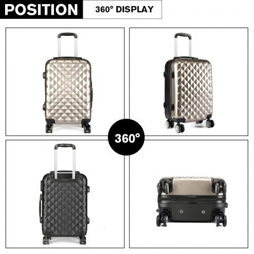 K1992 - Kono Multifaceted Diamond Pattern Hard Shell 20 Inch Suitcase - Gold - Easy Luggage