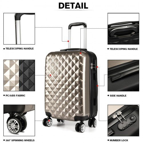 K1992 - Kono Multifaceted Diamond Pattern Hard Shell 20 Inch Suitcase - Gold - Easy Luggage