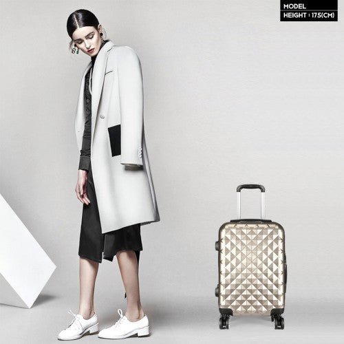 K1992 - Kono Multifaceted Diamond Pattern Hard Shell 20 Inch Suitcase - Gold - Easy Luggage