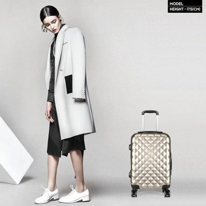 K1992 - Kono Multifaceted Diamond Pattern Hard Shell 20 Inch Suitcase - Gold - Easy Luggage