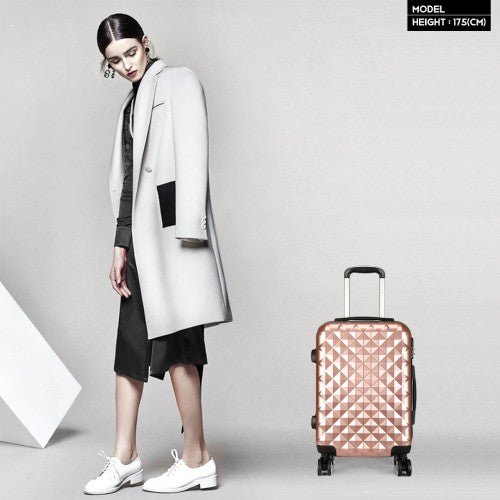 K1992 - Kono Multifaceted Diamond Pattern Hard Shell 20 Inch Suitcase - Nude (Rose Gold) - Easy Luggage