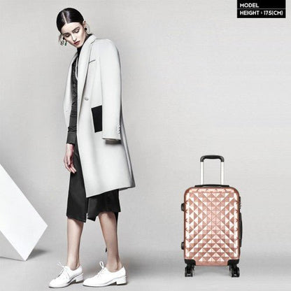 K1992 - Kono Multifaceted Diamond Pattern Hard Shell 20 Inch Suitcase - Nude (Rose Gold) - Easy Luggage