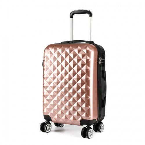 K1992 - Kono Multifaceted Diamond Pattern Hard Shell 20 Inch Suitcase - Nude (Rose Gold) - Easy Luggage