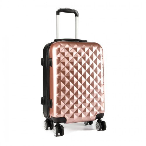K1992 - Kono Multifaceted Diamond Pattern Hard Shell 20 Inch Suitcase - Nude (Rose Gold) - Easy Luggage