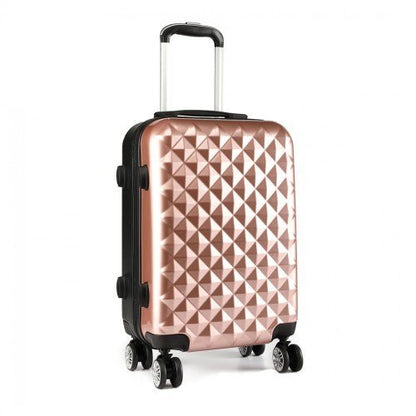 K1992 - Kono Multifaceted Diamond Pattern Hard Shell 20 Inch Suitcase - Nude (Rose Gold) - Easy Luggage