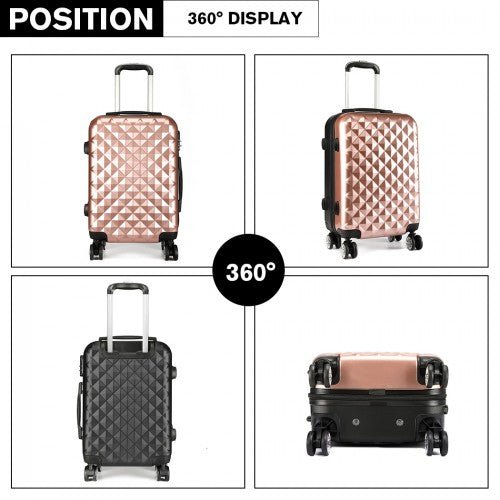 K1992 - Kono Multifaceted Diamond Pattern Hard Shell 20 Inch Suitcase - Nude (Rose Gold) - Easy Luggage