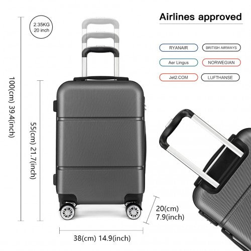 K1995L - Kono Hard Shell ABS Carry On Suitcase 20 Inch - Grey - Easy Luggage