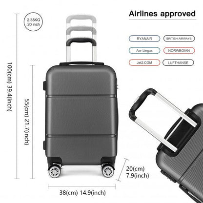 K1995L - Kono Hard Shell ABS Carry On Suitcase 20 Inch - Grey - Easy Luggage