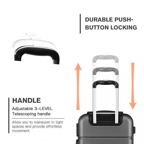 K1995L - Kono Hard Shell ABS Carry On Suitcase 20 Inch - Grey - Easy Luggage