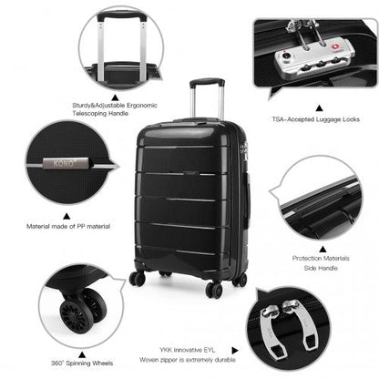K1997L - KONO 20 INCH CABIN SIZE HARD SHELL PP SUITCASE - BLACK - Easy Luggage