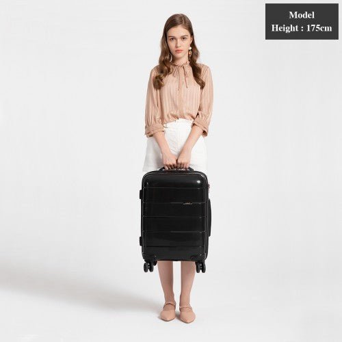 K1997L - KONO 20 INCH CABIN SIZE HARD SHELL PP SUITCASE - BLACK - Easy Luggage