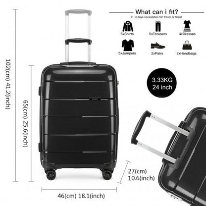 K1997L - KONO 24 INCH HARD SHELL PP SUITCASE - BLACK - Easy Luggage