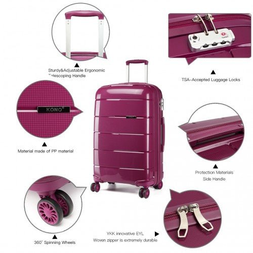 K1997L - KONO 24 INCH HARD SHELL PP SUITCASE - PURPLE - Easy Luggage