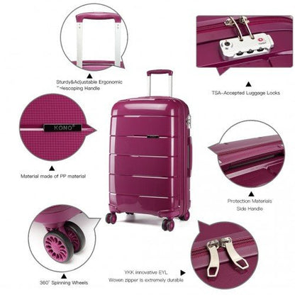 K1997L - KONO 24 INCH HARD SHELL PP SUITCASE - PURPLE - Easy Luggage