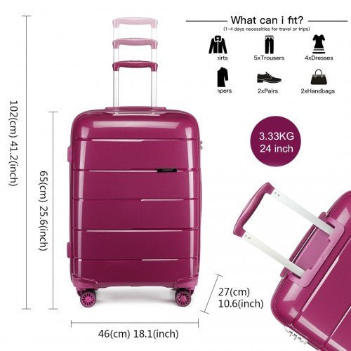 K1997L - KONO 24 INCH HARD SHELL PP SUITCASE - PURPLE - Easy Luggage